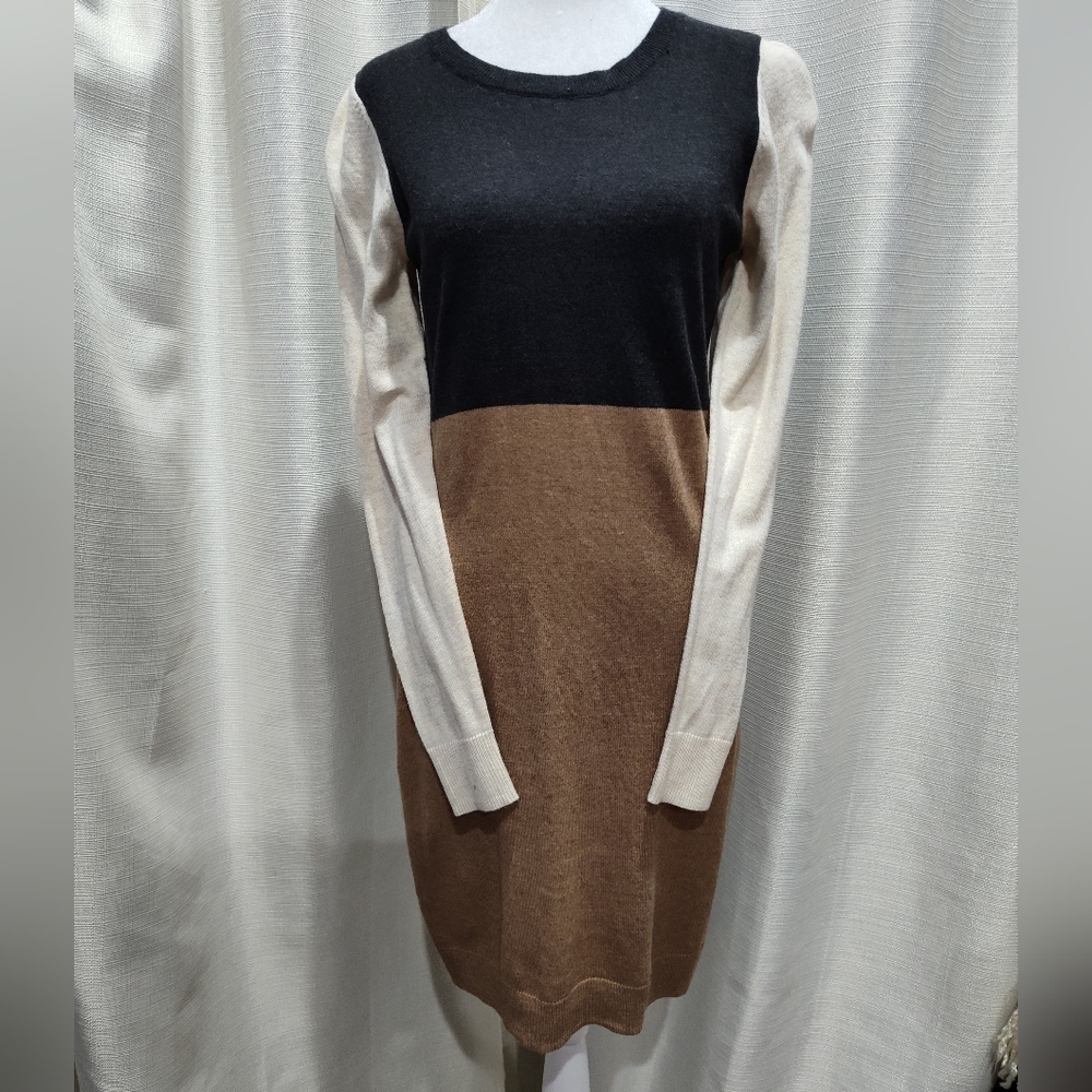 NWT Brown/Beige Colorblock Long Sleeve Dress